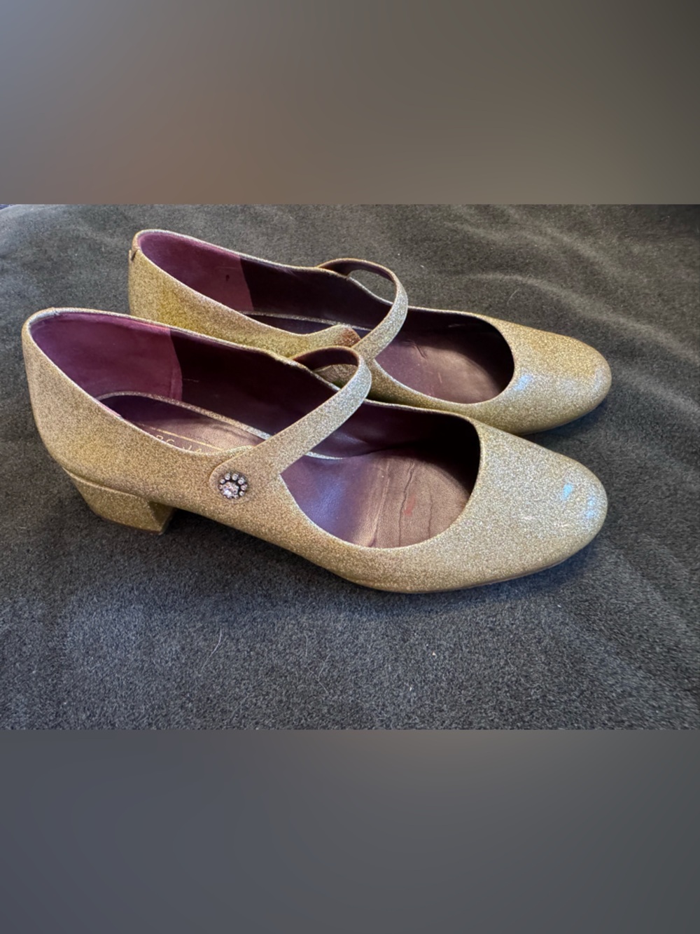 Marc Jacobs Gold Glitter Mary Jane Low Block Heels